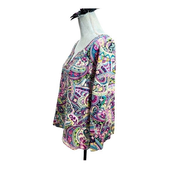 Lucky Brand Size Large V Neck Paisley Long Sleeve Blouse Prior Black - Picture 6 of 10